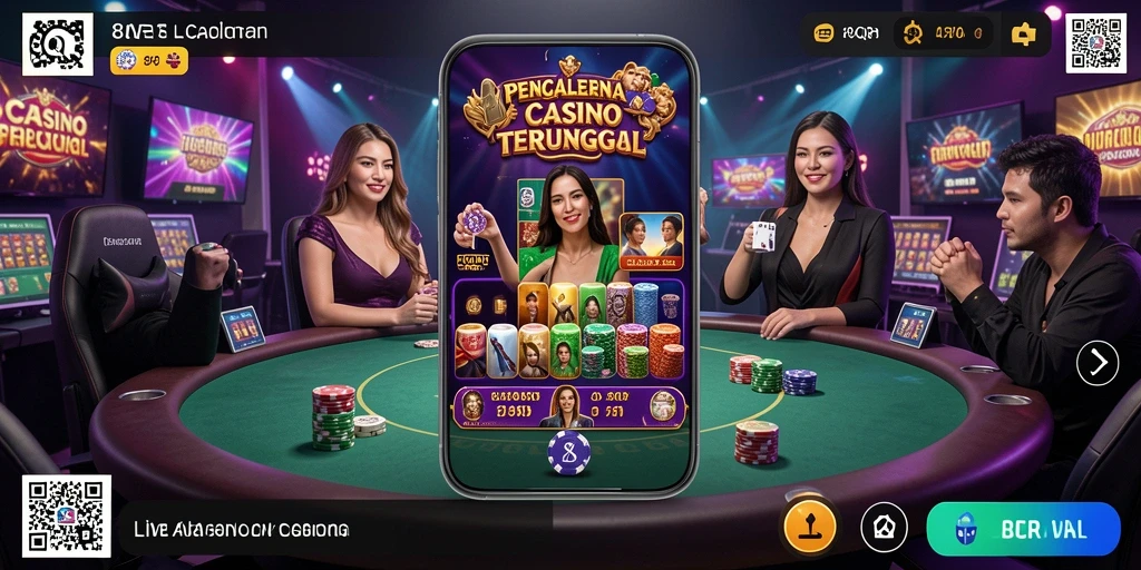 Screenshot 8QR menampilkan dealer live dalam permainan kasino yang seru.