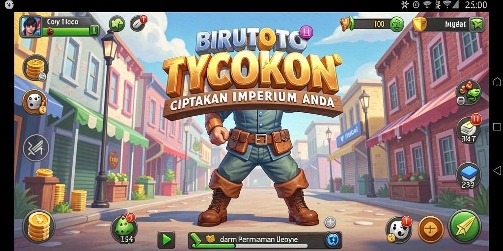 Tampilan gameplay BIRUTOTO yang menampilkan pengelolaan bisnis Tycoon.
