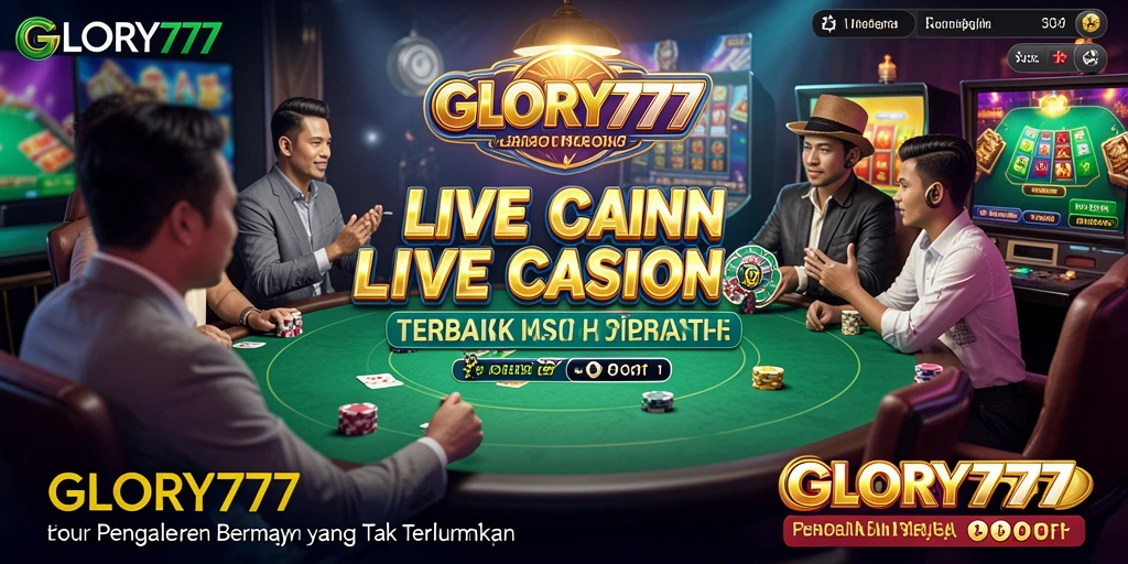 Tangkapan layar gameplay GLORY777 dengan dealer langsung dan permainan kasino yang menarik.