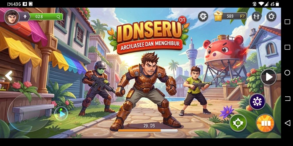 Gameplay seru dari IDNSERU dengan karakter lucu dan rintangan menantang.