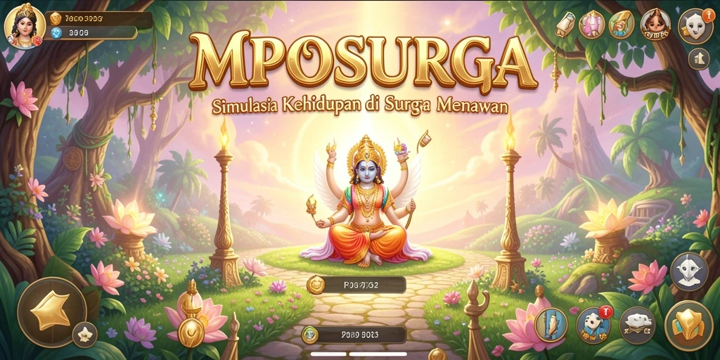 Screenshot gameplay MPOSURGA dengan suasana surga yang menawan.