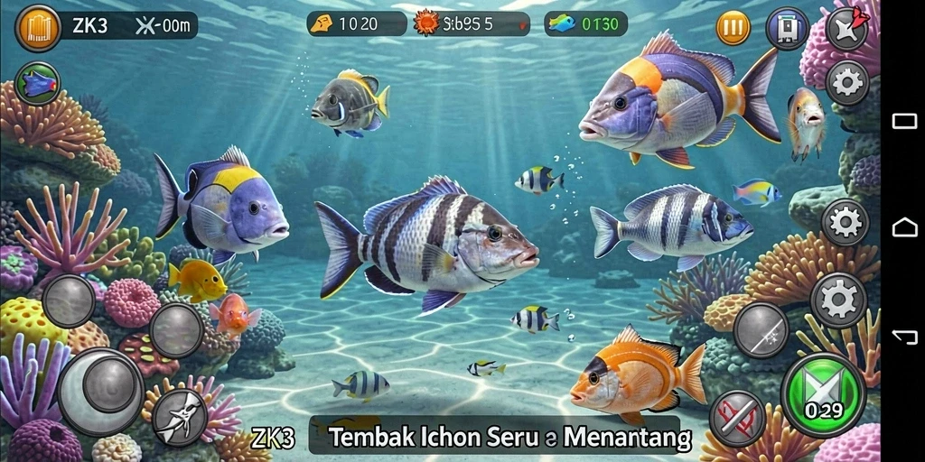 Gameplay seru ZK3 saat menangkap ikan di bawah laut.